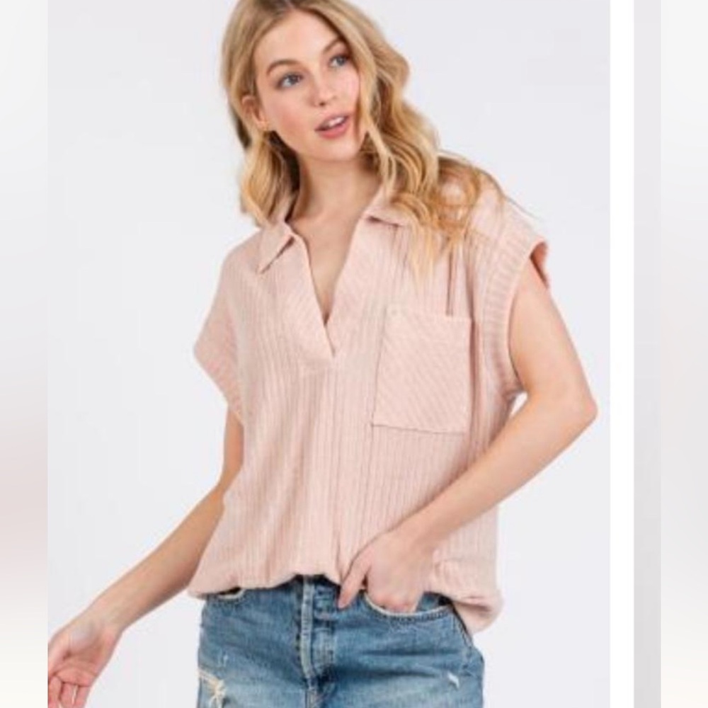 Boho knit Pink Collared Top